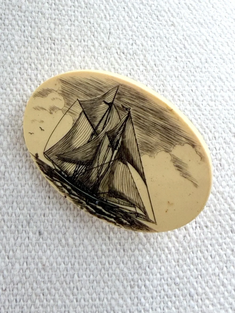 Nautical Ship on the Sea Brooch Pin Woman’s Mens Unisex Jewelry Bone White Color